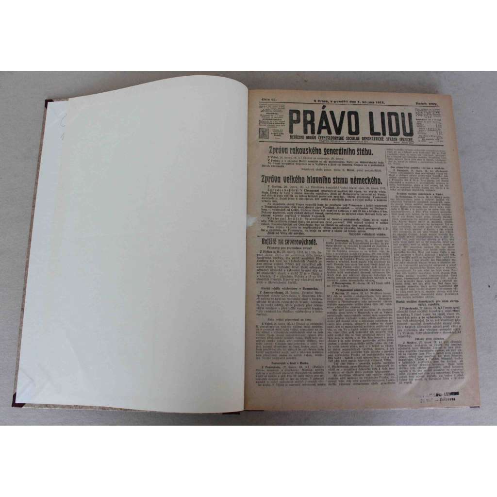 Právo lidu 1915, roč. XXIV (březen) (noviny, deník, první světová válka, sociální demokracie, mj. Řecko a Dardanely, Zeppeliny nad Paříží, Ruské útoky mezi Duklou a Užokem, Verdun, Akce pro Halič, Boje v Karpatech)