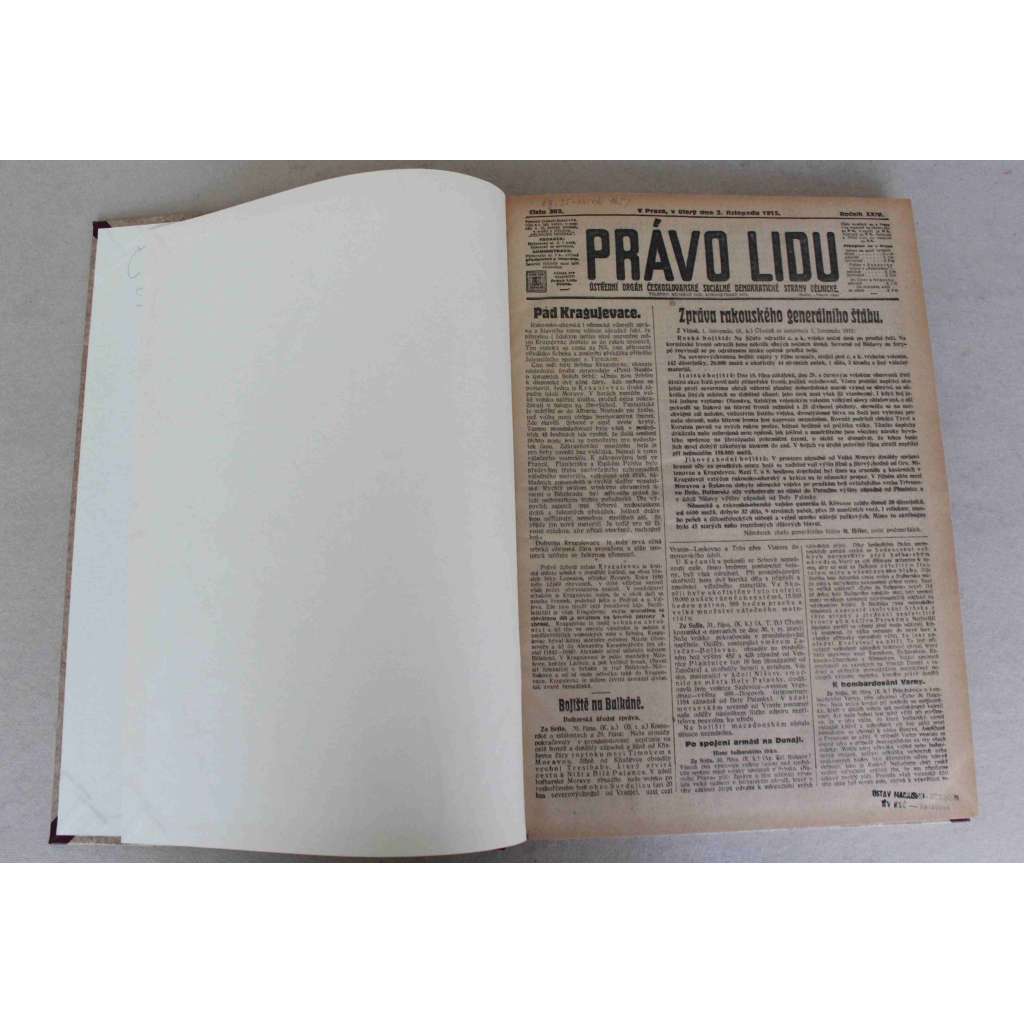 Právo lidu 1915, roč. XXIV (listopad) (noviny, deník, první světová válka, sociální demokracie, mj. Postup na Niš, Italská ofensíva úplně odražena, S kým půjde Řecko?, Půl roku italské války, Rusko proti Persii, Bitva na Kosovu)