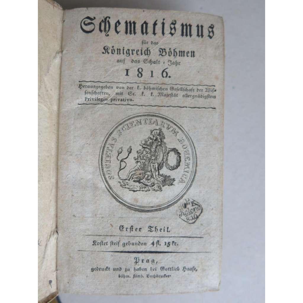 Schematismus pro Království české - Schematismus für das Königreich Böhmen 1816