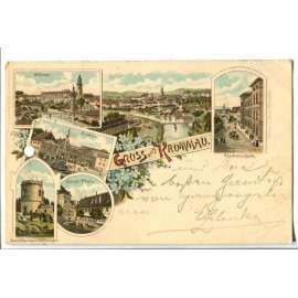 Český Krumlov, Šumava, litografie (pošk.)