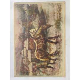 Školní plakát - obraz města s koněm - Procházka