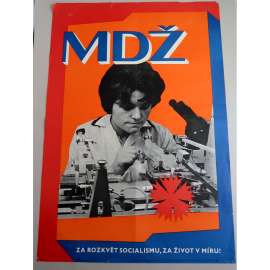 Plakát - MDŽ - komunismus, propaganda - Mezinárodní den žen - žena u mikroskopu