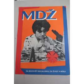 Plakát - MDŽ - komunismus, propaganda - Mezinárodní den žen - žena u mikroskopu