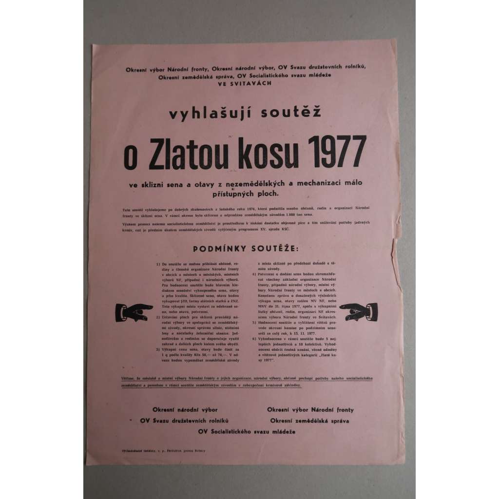 Plakát - Svitavy - Soutěž o Zlatou kosu - sklizeň 1977