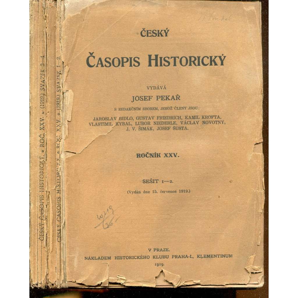 Český časopis historický, ročník XXV./1919, sešit 1-4 (2 svazky) - celý ročník