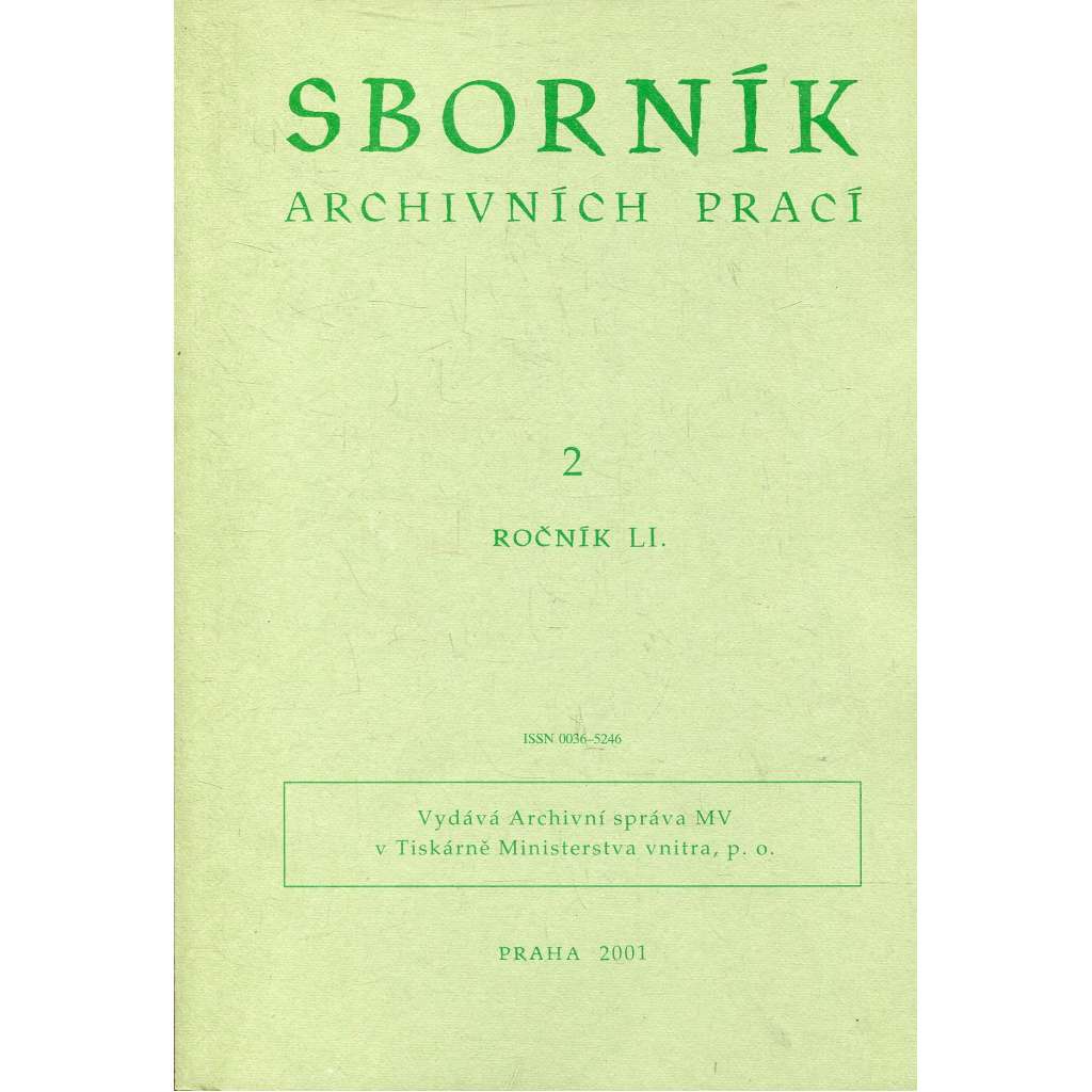 Sborník archivních prací, ročník LI., číslo 2/2001