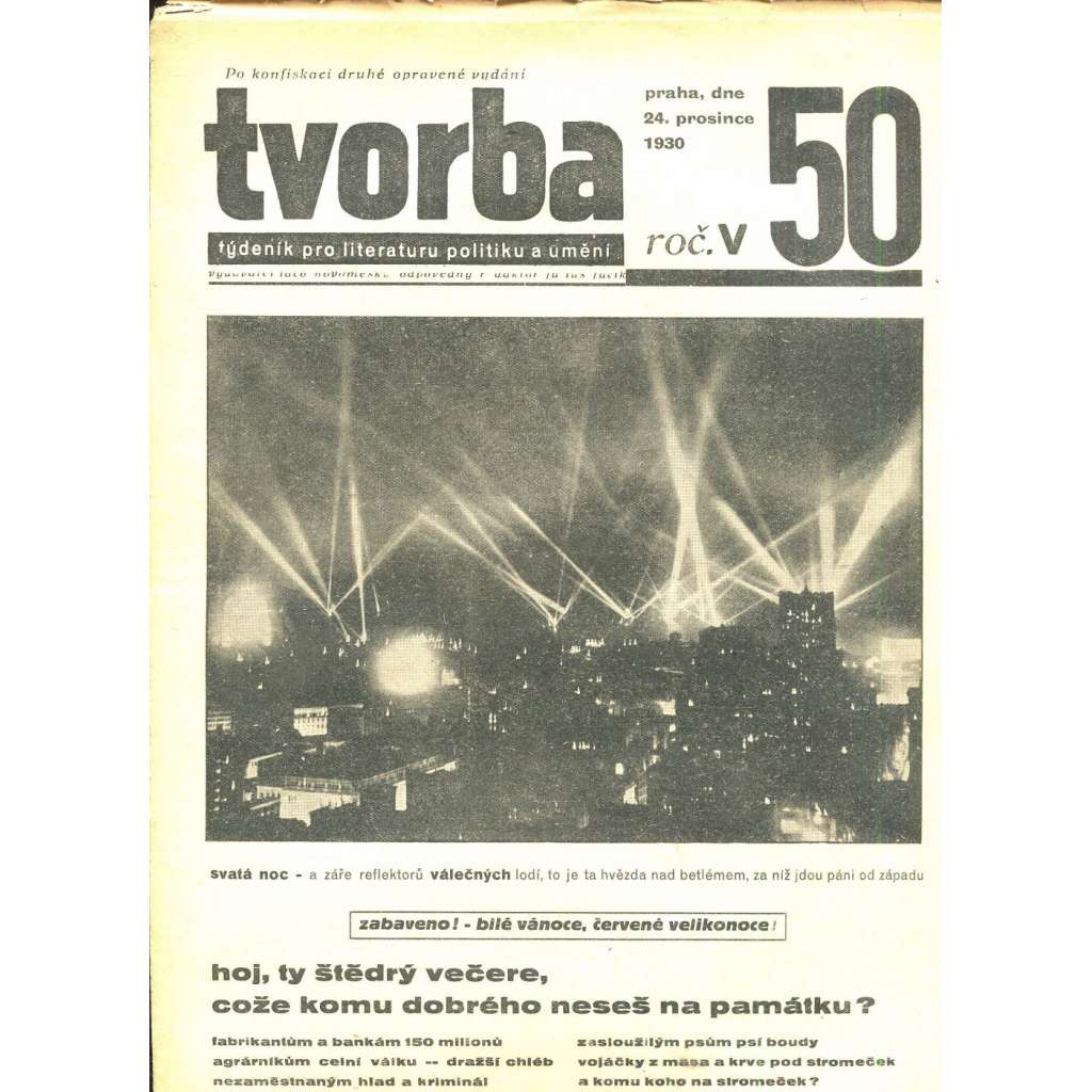 Tvorba, ročník V. (24.12.1930). Týdeník pro literaturu, politiku a umění (časopis)