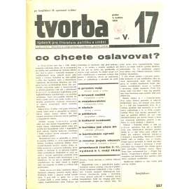 Tvorba, ročník V. (1.5.1930). Týdeník pro literaturu, politiku a umění (časopis)