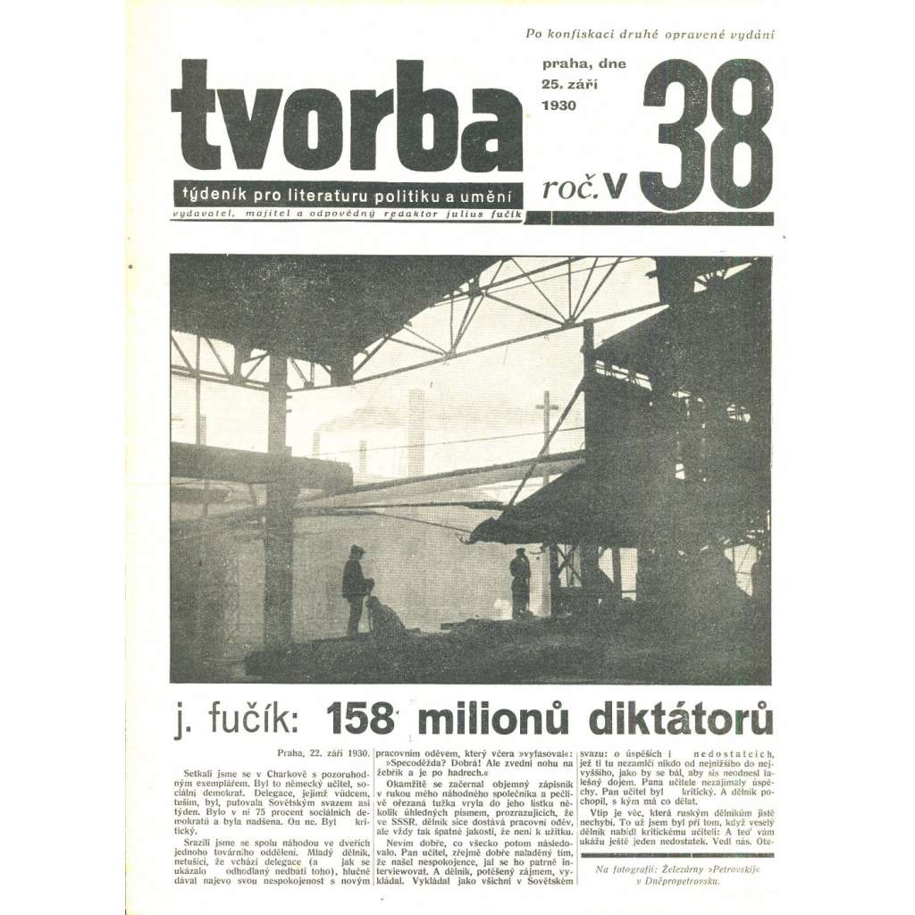 Tvorba, ročník V. (25.9.1930). Týdeník pro literaturu, politiku a umění (časopis)