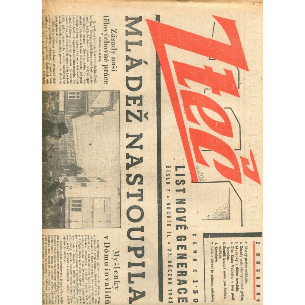 Zteč. List nové generace. Ročník II., číslo 7 (27.3.1943) - noviny (vyd. Kuratorium, protektorát)