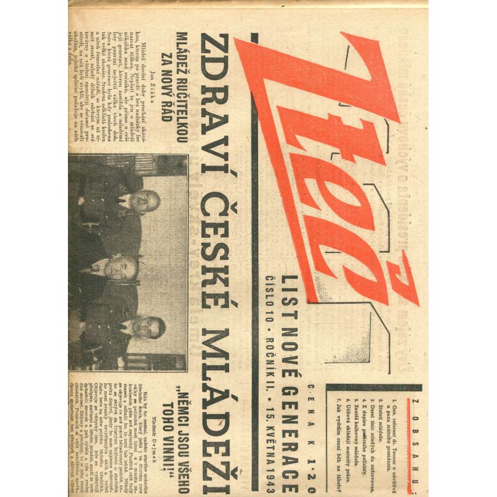 Zteč. List nové generace. Ročník II., číslo 10 (15.5.1943) - noviny (vyd. Kuratorium, protektorát)