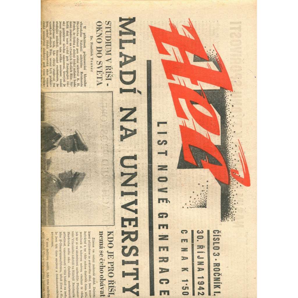 Zteč. List nové generace. Ročník I., číslo 3 (30.10.1942) - noviny (vyd. Kuratorium, protektorát)