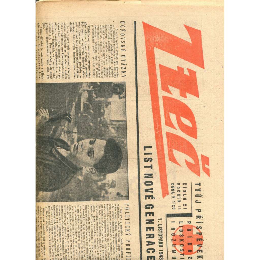 Zteč. List nové generace. Ročník II., číslo 21 (1.11.1943) - noviny (vyd. Kuratorium, protektorát)