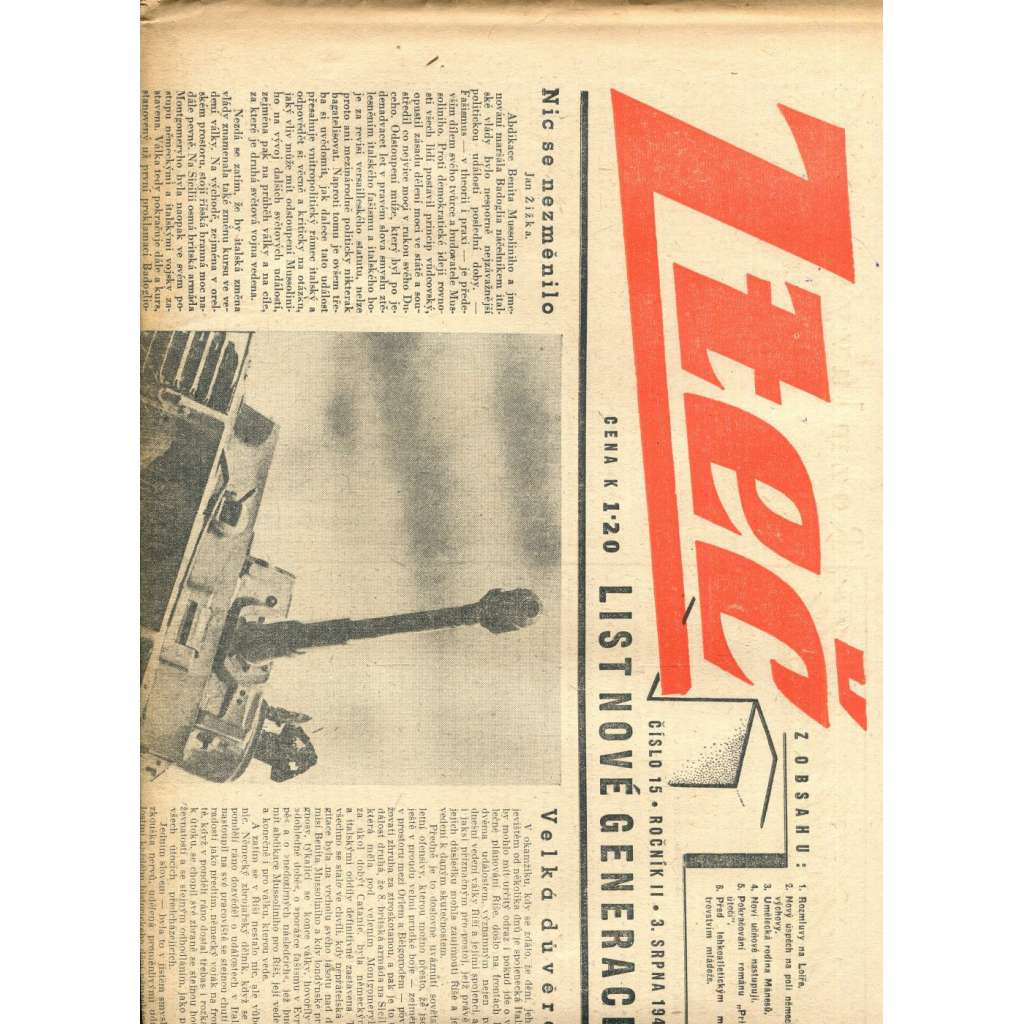 Zteč. List nové generace. Ročník II., číslo 15 (3.8.1943) - noviny (vyd. Kuratorium, protektorát)