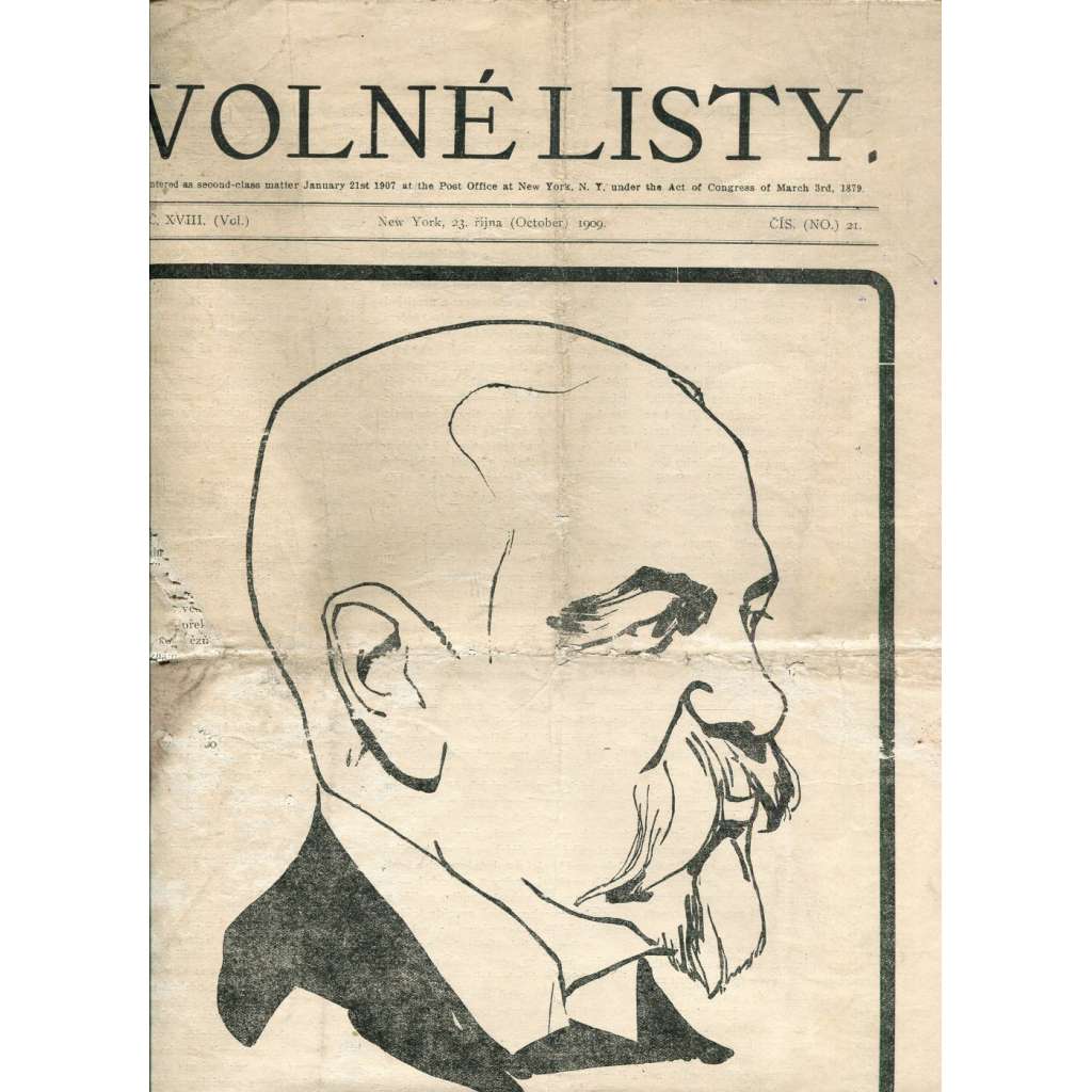 Volné listy, ročník XVIII., číslo 21/1909 (anarchismus, USA, noviny, časopis) - pošk. (23.10.1909)