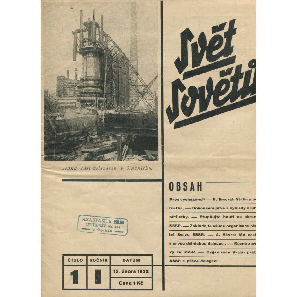 Svět sovětů, ročník I., číslo 1/1932 (časopis, noviny)