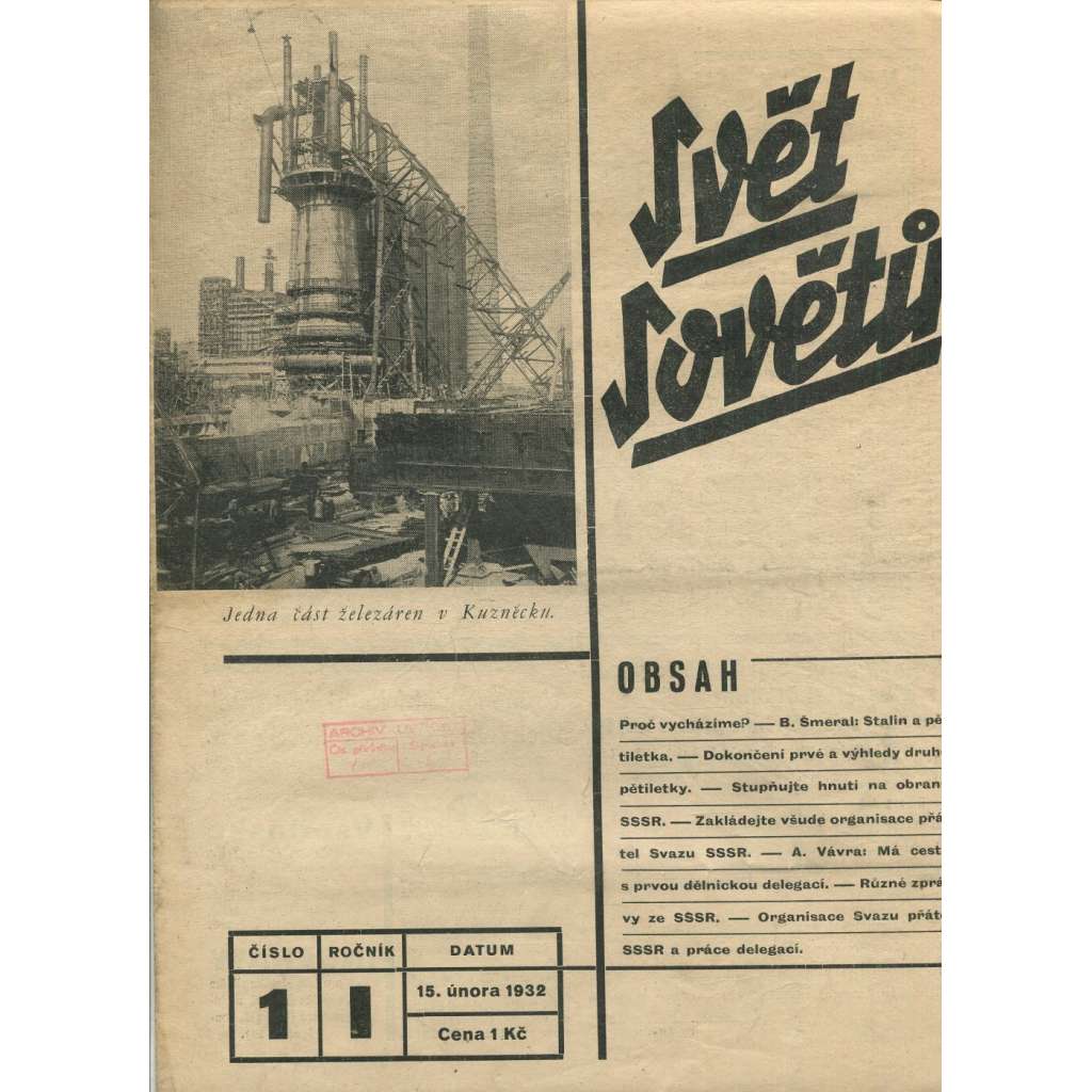 Svět sovětů, ročník I., číslo 1/1932 (časopis, noviny)