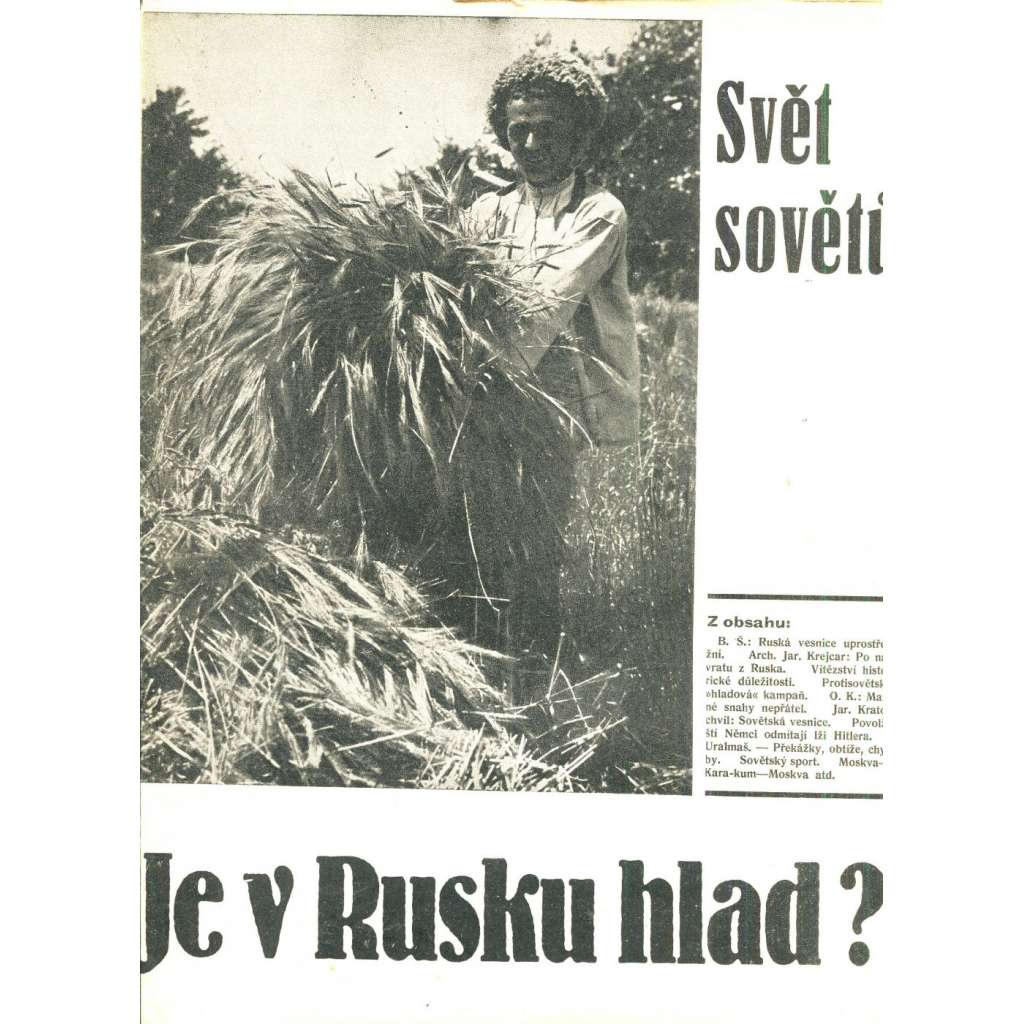 Svět sovětů, ročník II., číslo 9/1933 (časopis, noviny) Časopis přátel sovětského svazu