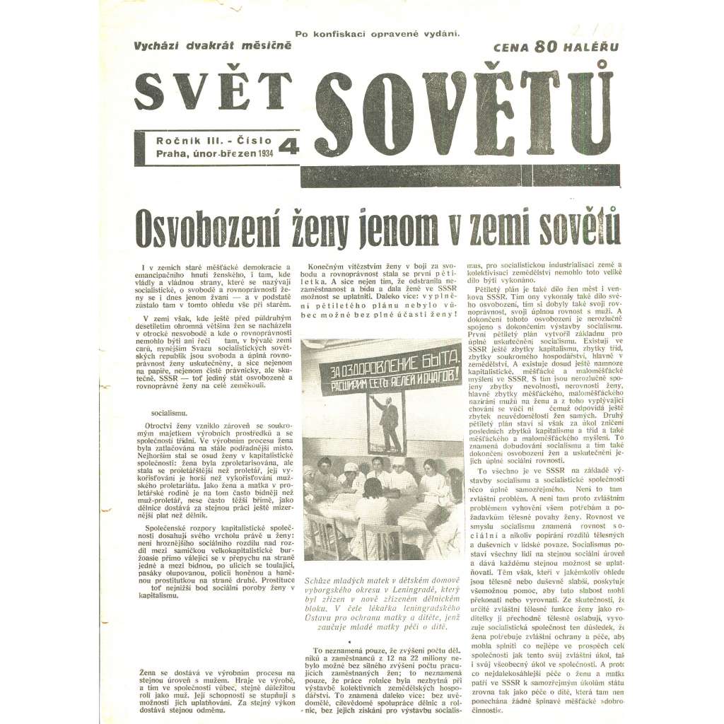 Svět sovětů, ročník III., číslo 4/1934 (časopis, noviny) - není kompletní
