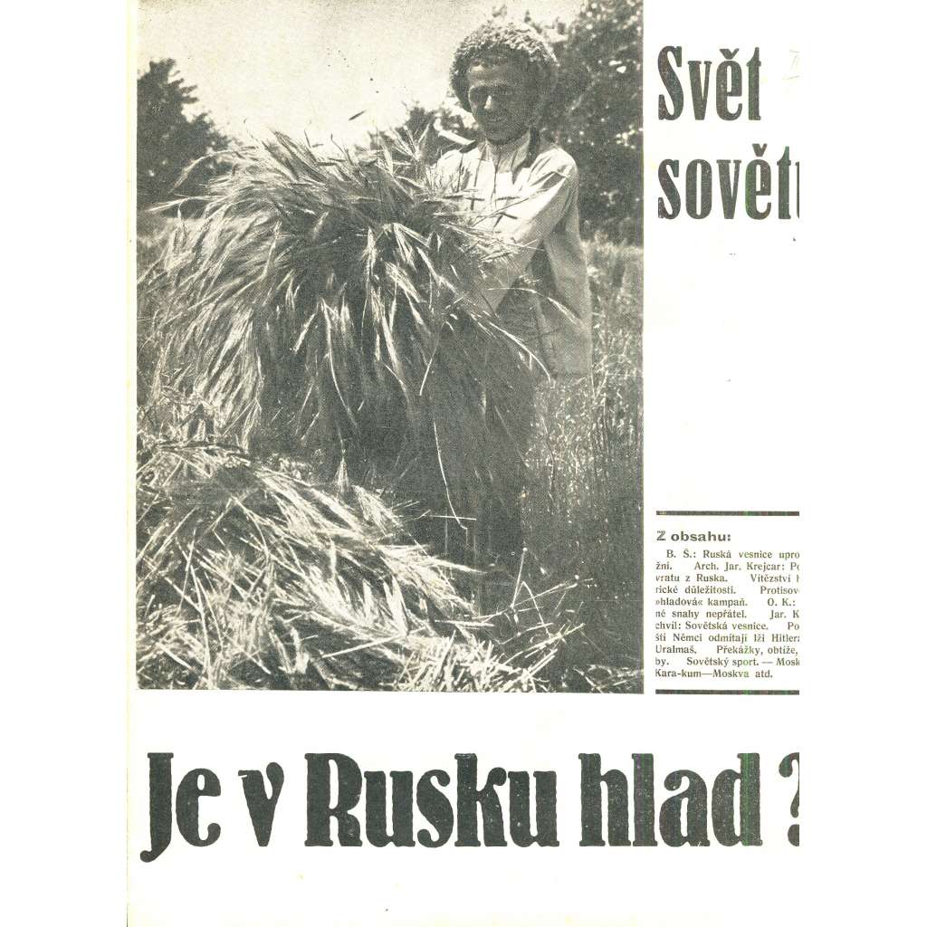 Svět sovětů, ročník II., číslo 9/1933 (časopis, noviny) Časopis přátel sovětského svazu