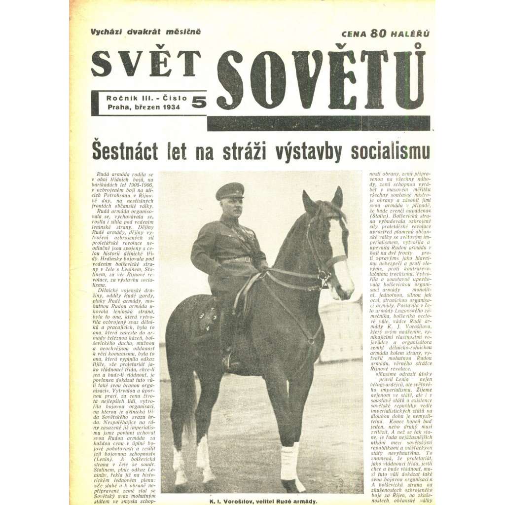 Svět sovětů, ročník III., číslo 5/1934 (časopis, noviny)