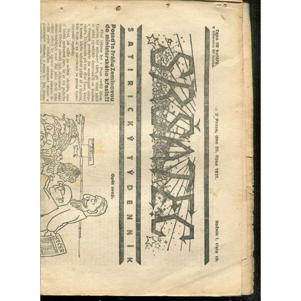 Sršatec, ročník I., číslo 49/1921. Satirický týdenník (časopis, noviny)