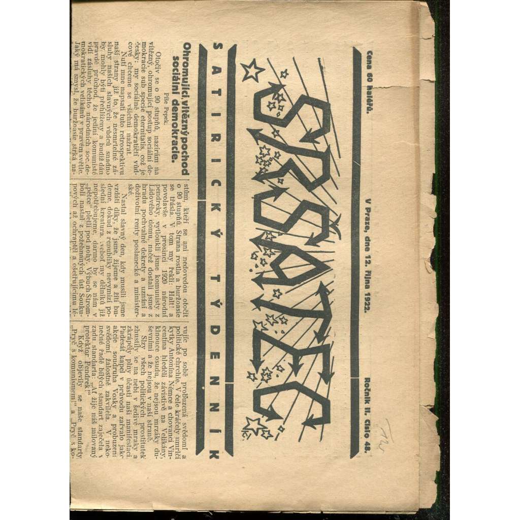 Sršatec, ročník II., číslo 48/1922. Satirický týdenník (časopis, noviny)
