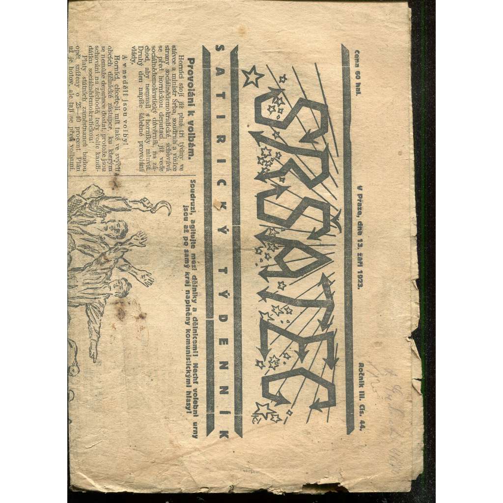 Sršatec, ročník III., číslo 44/1923. Satirický týdenník (časopis, noviny) - pošk.