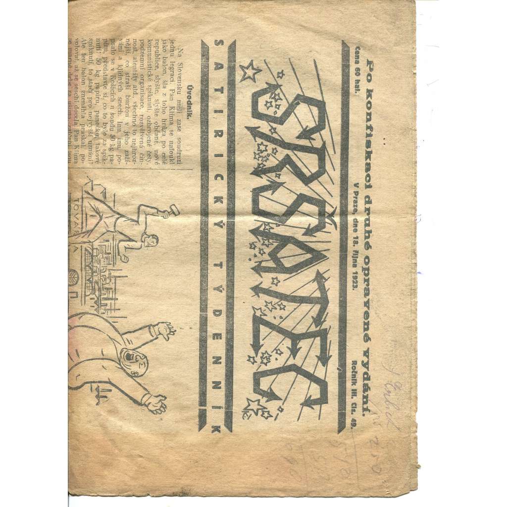 Sršatec, ročník III., číslo 49/1923. Satirický týdenník (časopis, noviny) - pošk.
