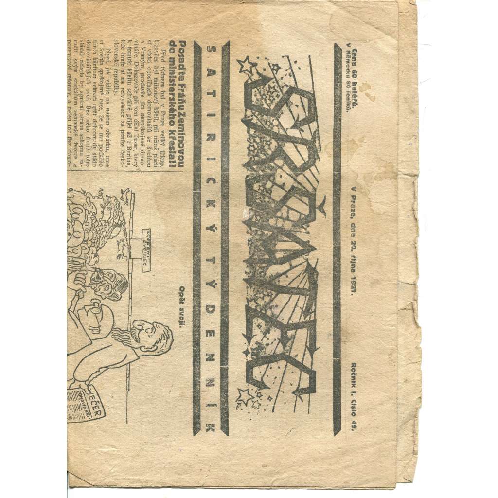 Sršatec, ročník I., číslo 49/1921. Satirický týdenník (časopis, noviny)
