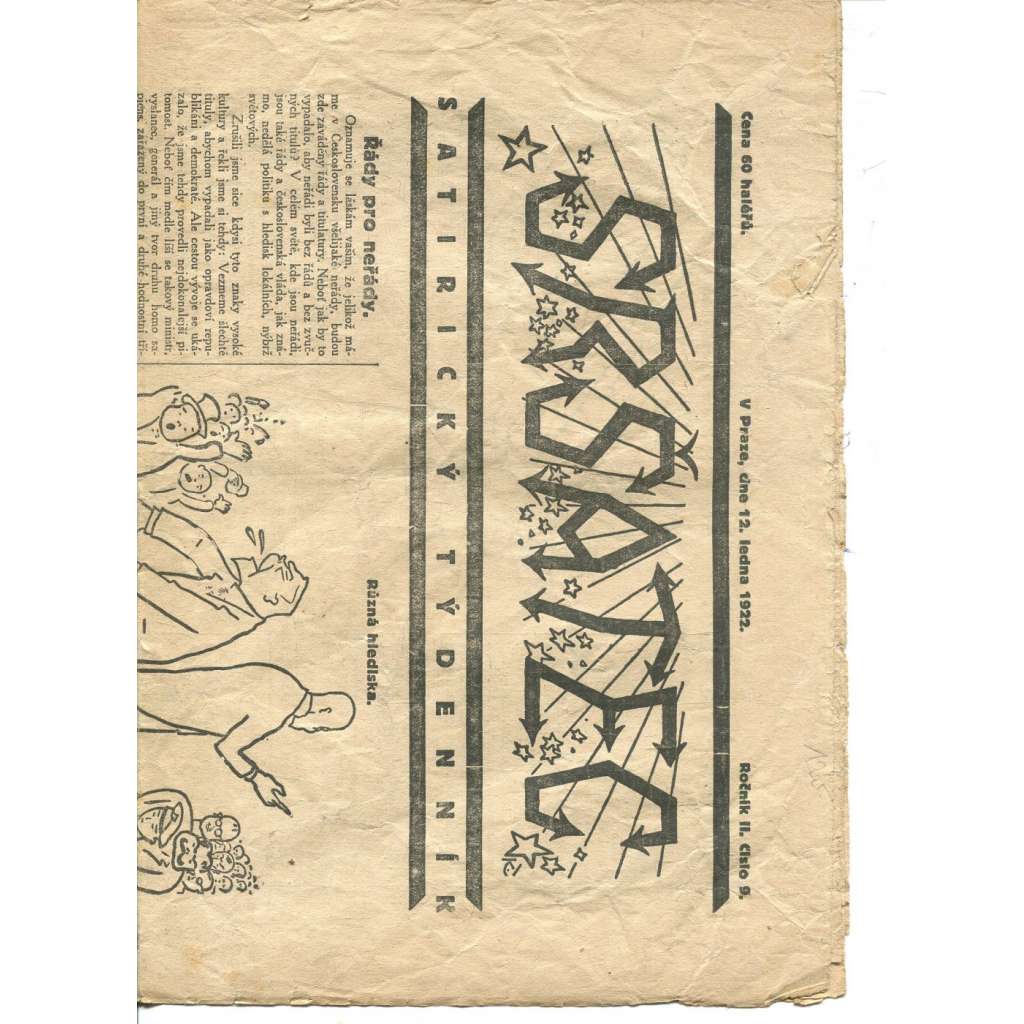 Sršatec, ročník II., číslo 9/1922. Satirický týdenník (časopis, noviny)