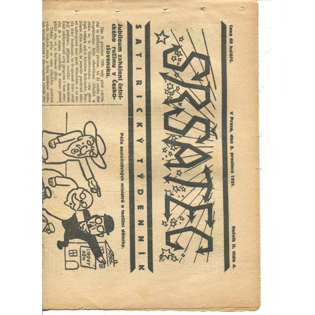 Sršatec, ročník II., číslo 4/1921. Satirický týdenník (časopis, noviny)