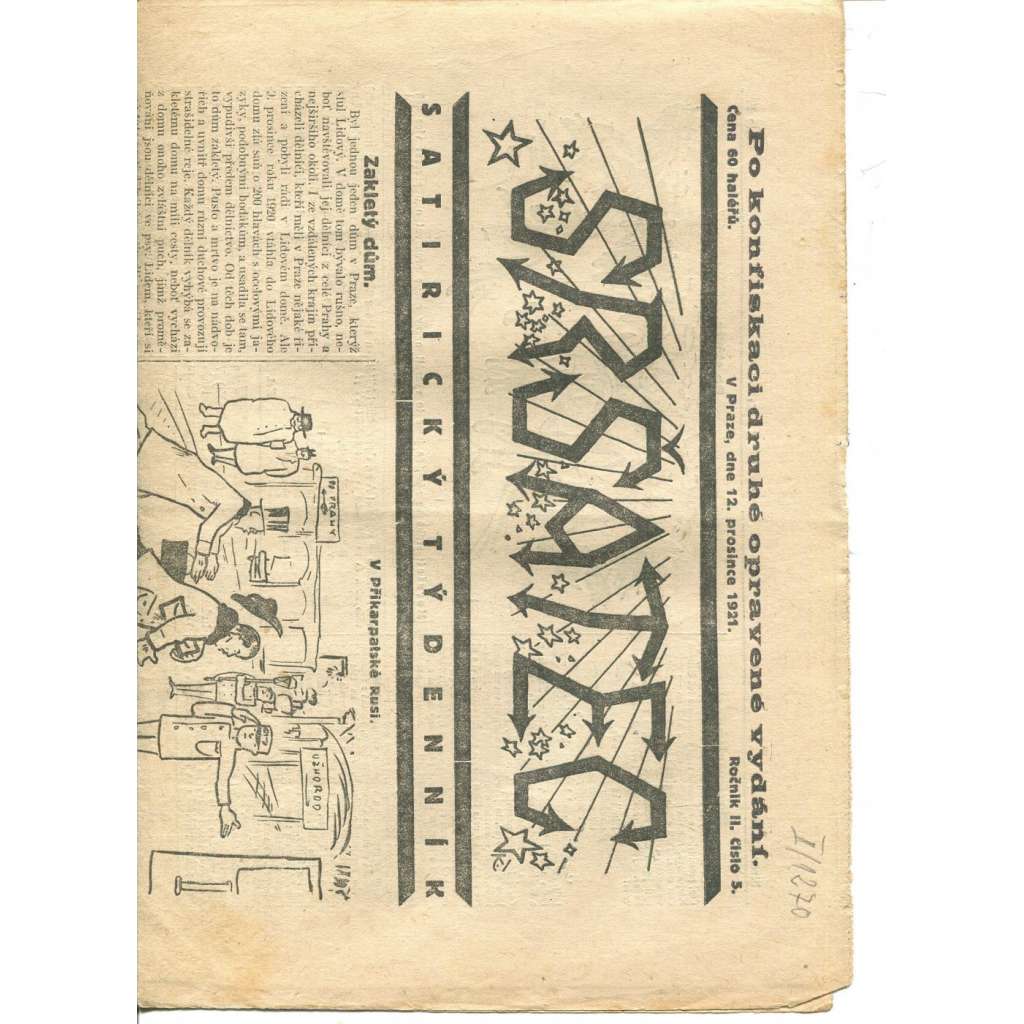 Sršatec, ročník II., číslo 5/1921. Satirický týdenník (časopis, noviny)