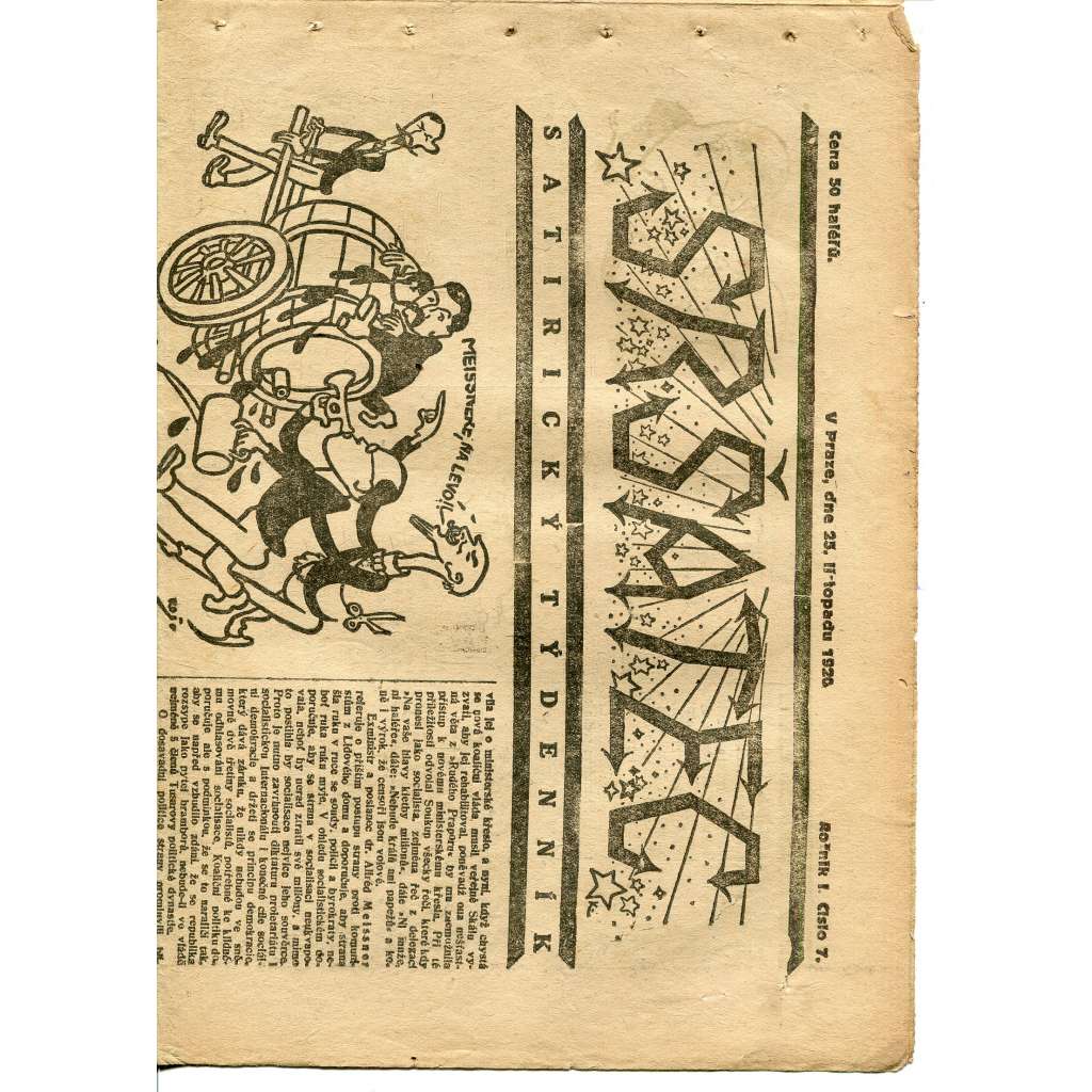 Sršatec, ročník I., číslo 7/1920. Satirický týdenník (časopis, noviny)