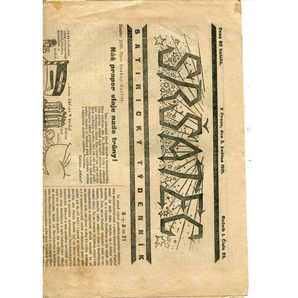 Sršatec, ročník I., číslo 25/1921. Satirický týdenník (časopis, noviny)