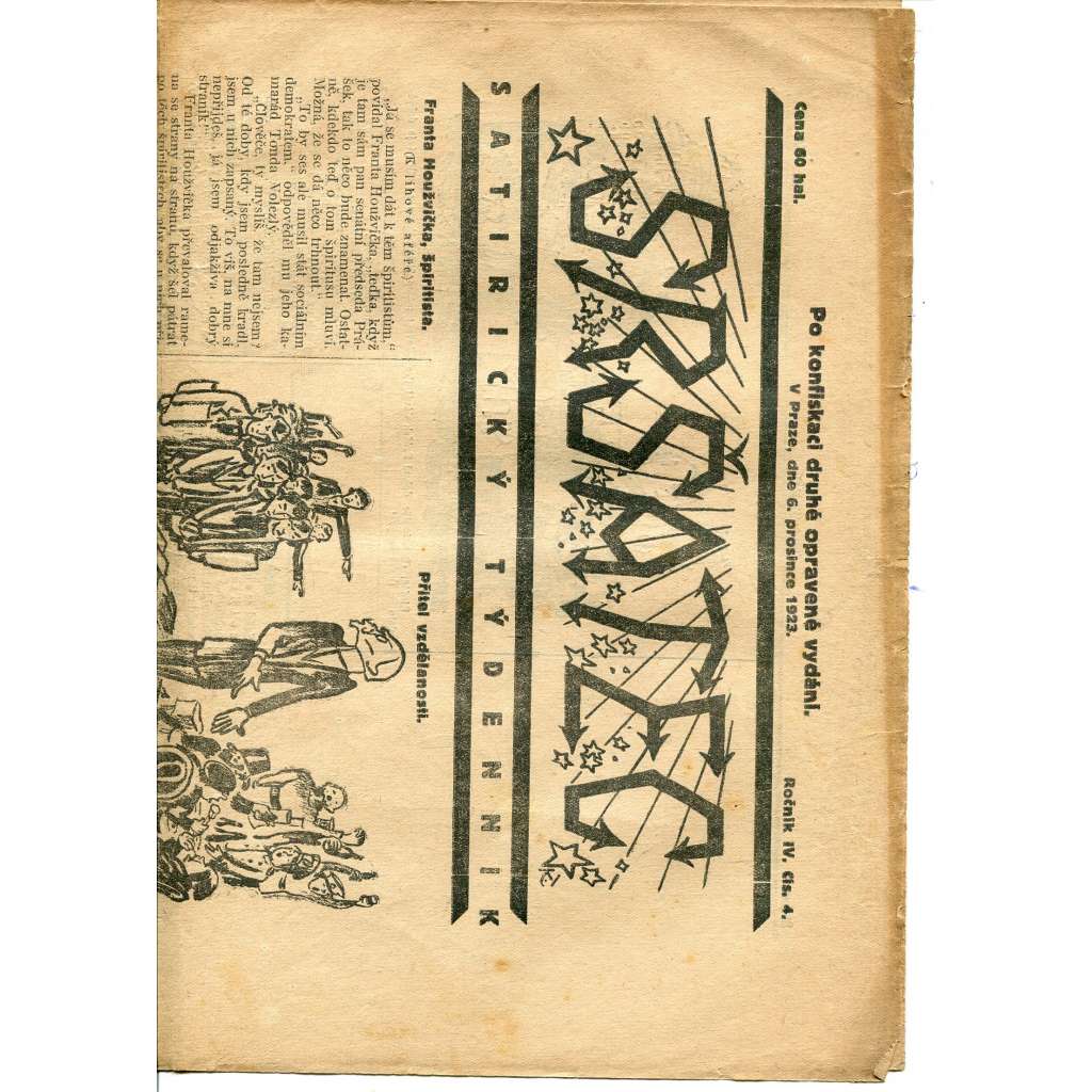 Sršatec, ročník IV., číslo 4/1923. Satirický týdenník (časopis, noviny)