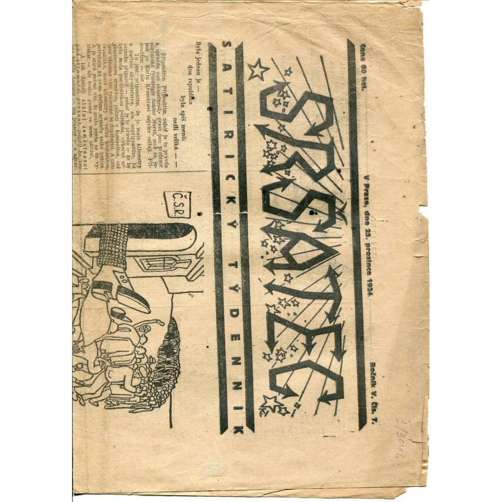 Sršatec, ročník V., číslo 7/1924. Satirický týdenník (časopis, noviny)