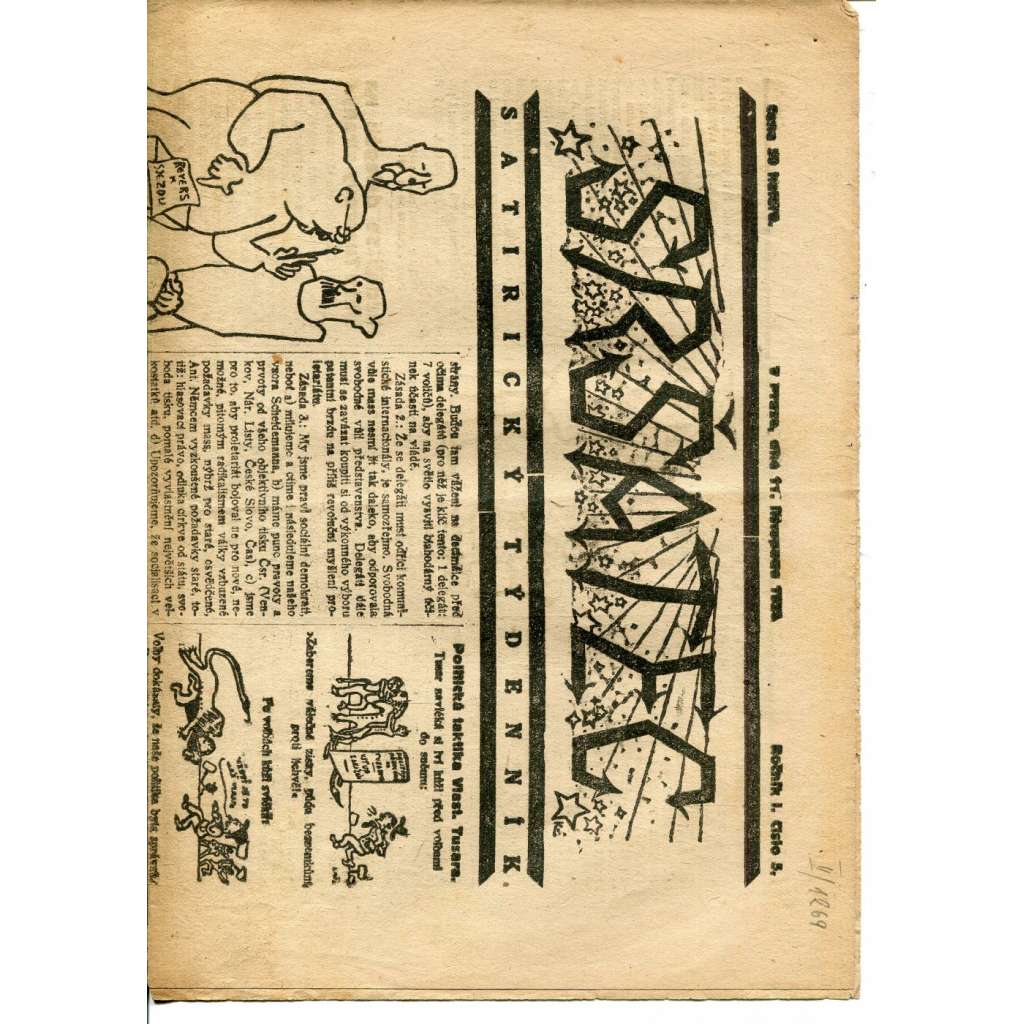 Sršatec, ročník I., číslo 5/1920. Satirický týdenník (časopis, noviny)