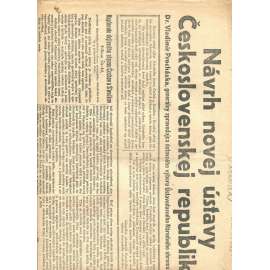 Návrh novej ústavy Československej republiky (noviny, text slovensky)