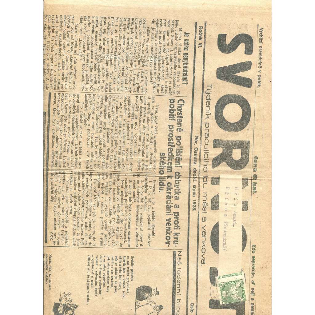 Svornost, ročník VI., číslo 35/1928 (noviny, 1. republika)