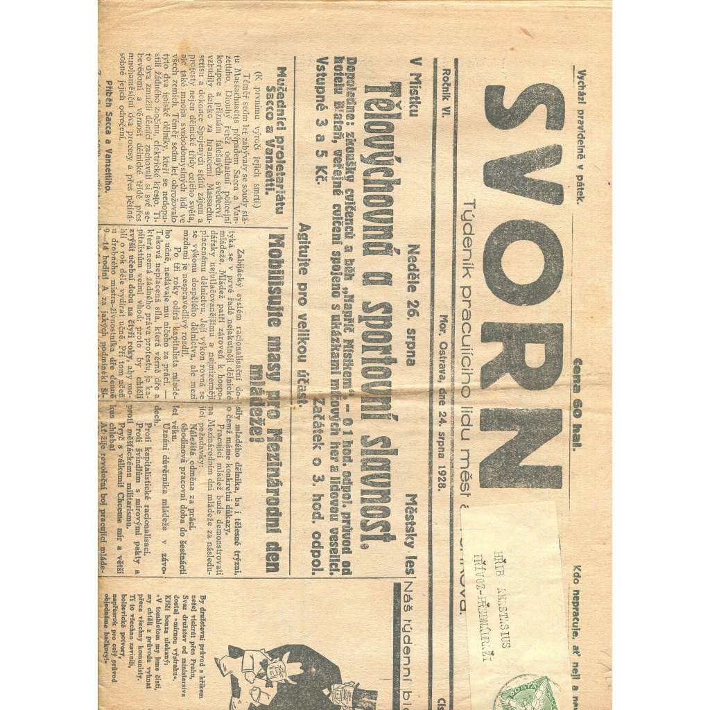 Svornost, ročník VI., číslo 34/1928 (noviny, 1. republika)