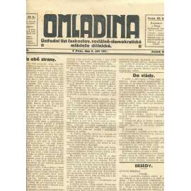 Omladina, ročník IV., číslo 49/1921. Ústřední list československé sociálně-demokratické mládeže dělnické (staré noviny)