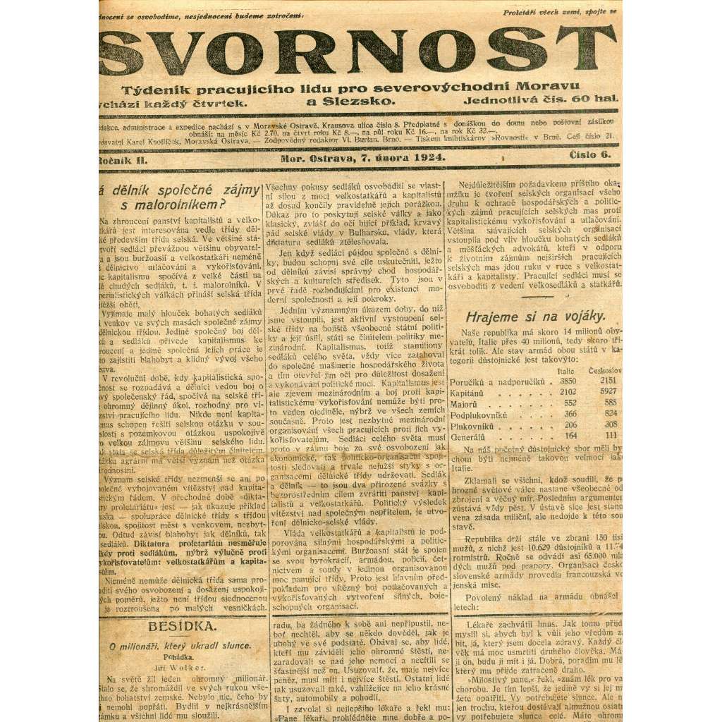Svornost, ročník II., číslo 6/1924 (1. republika, noviny)
