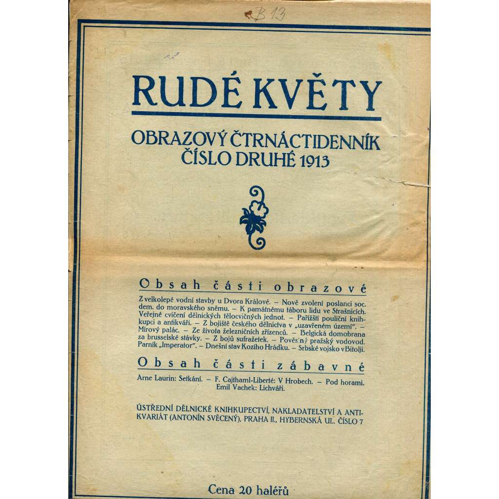 Rudé květy, ročník XIII. číslo 2/1913 (Obrazový čtrnáctidenník pro zábavu a poučení) - noviny, časopis