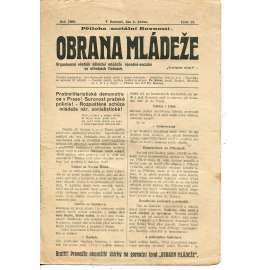 Obrana mládeže, číslo 13/1908. Organisační dělnické mládeže národně-sociální ve středních Čechách (časopis, noviny)