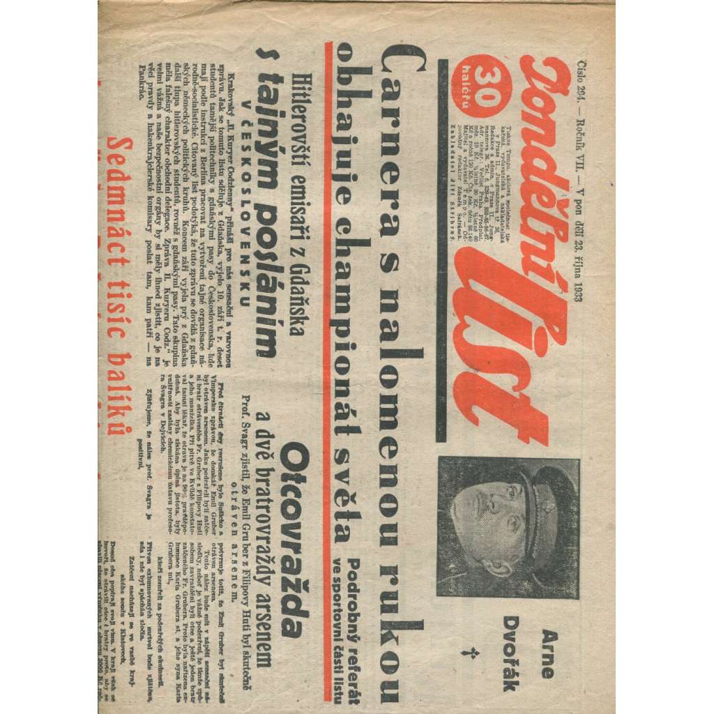 Pondělní list, ročník VII., číslo 294/1933 (1. republika, noviny)