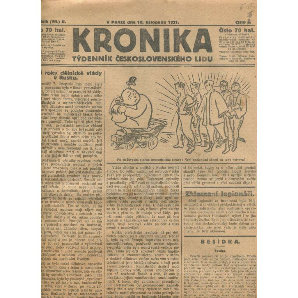 Kronika, ročník II., číslo 3/1921. Týdenník československého lidu (1. republika, noviny)