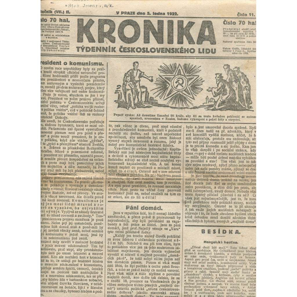 Kronika, ročník II., číslo 11/1922. Týdenník československého lidu (1. republika, noviny)
