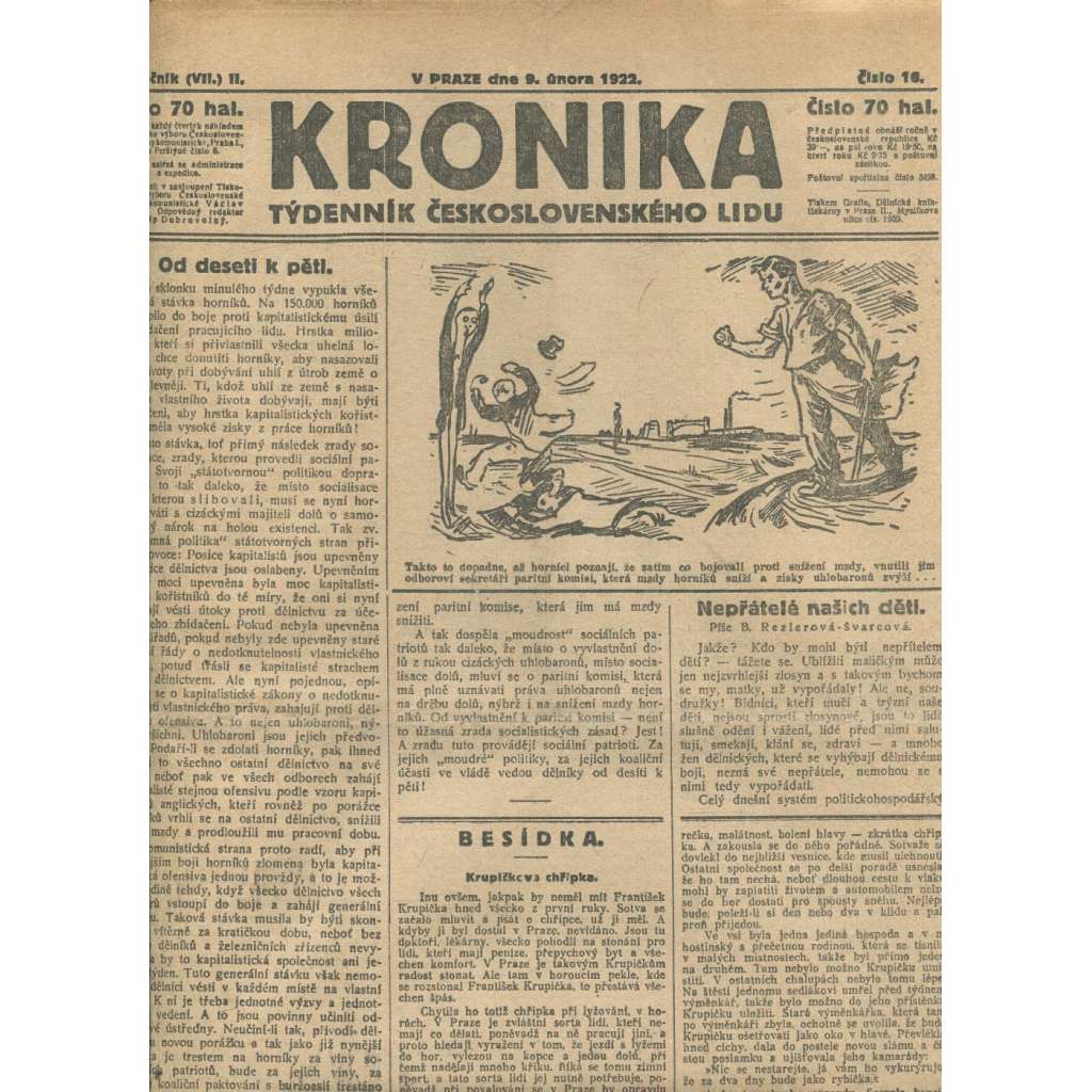 Kronika, ročník II., číslo 16/1922. Týdenník československého lidu (1. republika, noviny)