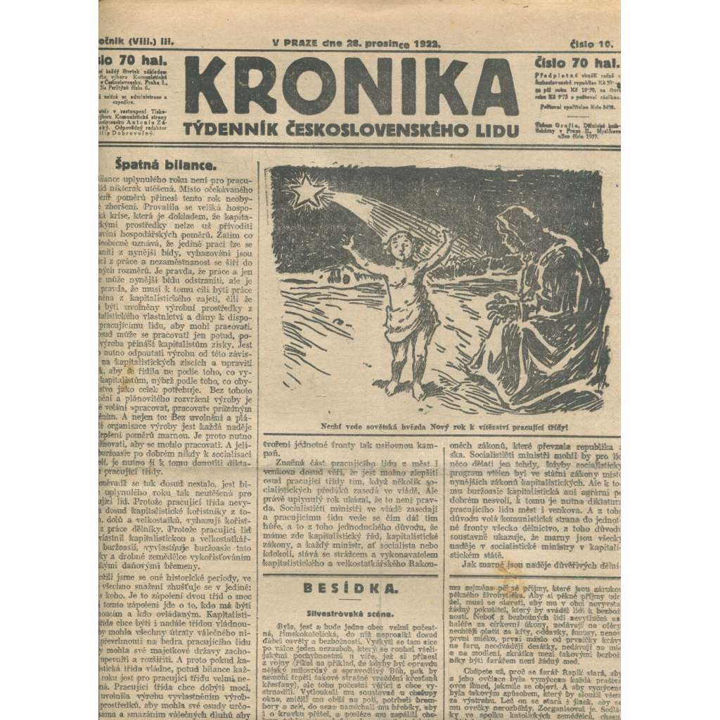 Kronika, ročník III., číslo 10/1922. Týdenník československého lidu (1. republika, noviny)